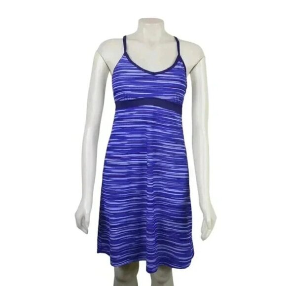 Athleta Shorebreak Swim Dress Swimsuit Blue Stripes Size Medium - Picture 2 of 8